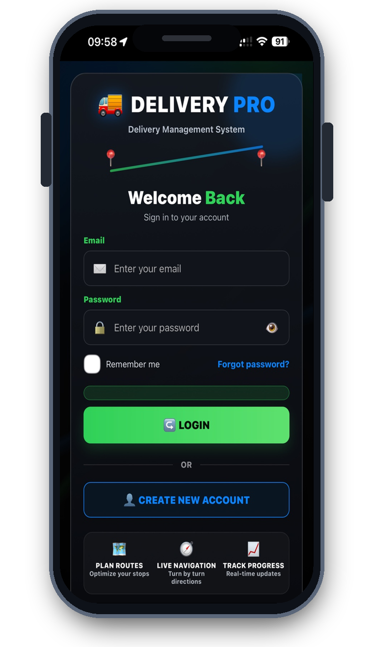 Delivery Pro app on phone